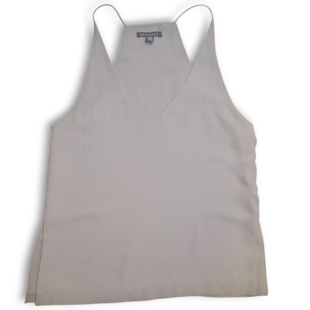 REVAMPED - Woman's Grey Spaghetti Strap Racer Back Work Wear Tank Top Large